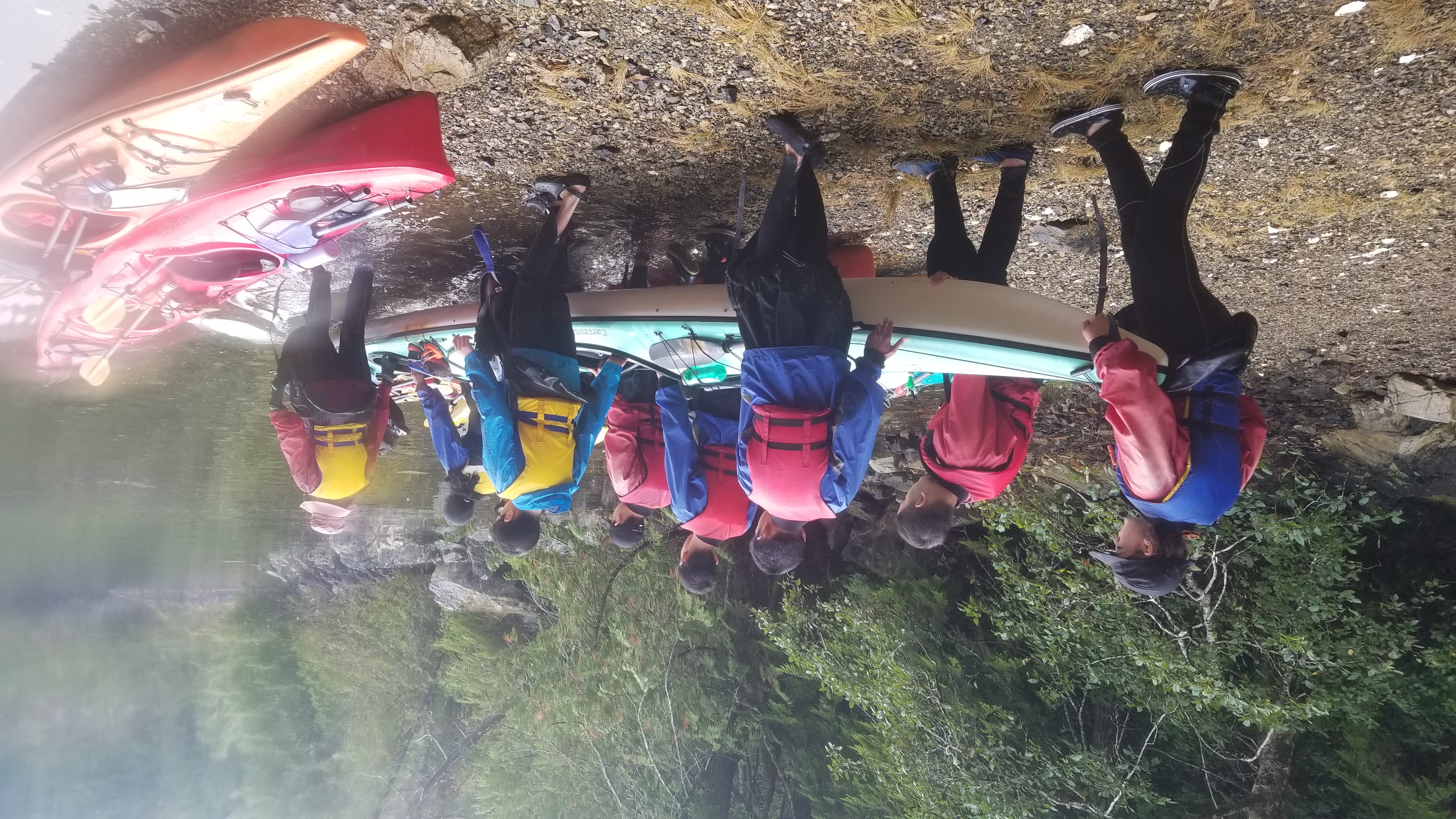 High school students kayaking