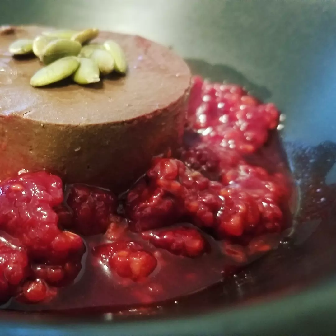 Vegan pudding with aduki bean, cacao, and espresso